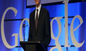 Democratic presidential hopeful Sen. Barack Obama, D-Ill., speaks at Google headquarters in Mountain View, Calif., Wednesday, Nov. 14, 2007. (AP Photo/Jeff Chiu)
